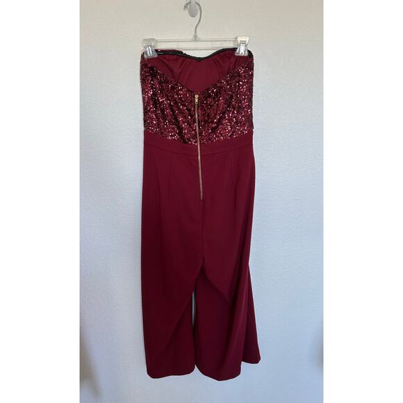 Gianni Bini Burgundy Strapless Sequin Palazzo Pants Romper - M - Picture 5 of 5